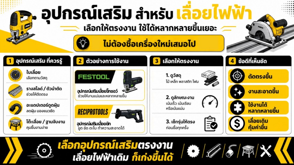 อุปกรณ์เสริม เลื่อยไฟฟ้า เลือกให้ตรงงาน ใช้ได้หลากหลายขึ้นเยอะ
