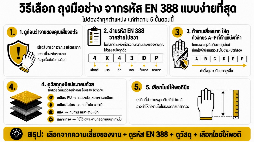 อ่านรหัส EN 388 บน ถุงมือช่าง ยังไง ตัวเลขแต่ละตัวบอกอะไร