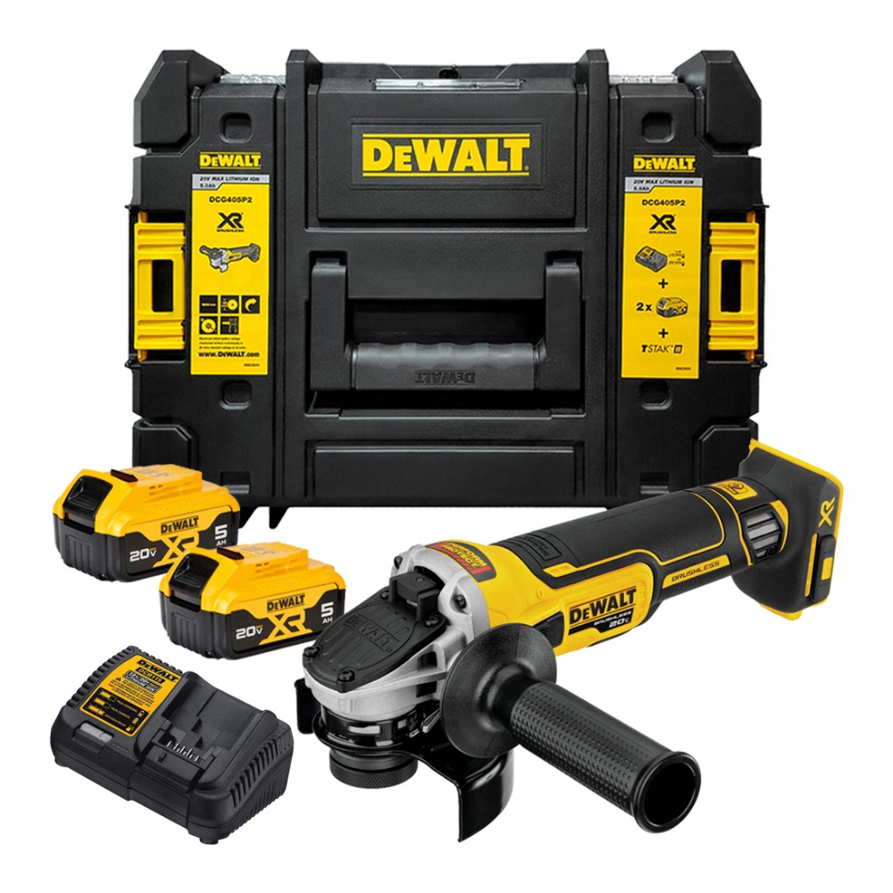เครื่องเจียรไร้สาย DEWALT DCG405P2 B1 ขนาด 4 นิ้ว 20V Max พร้อมแบตเตอรี่ 5 0Ah x2