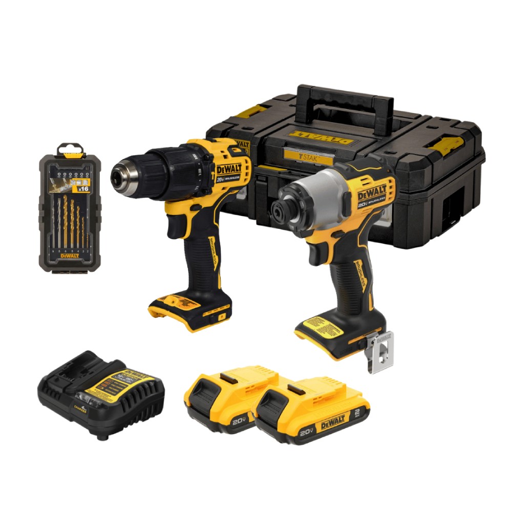 ชุดคอมโบสว่านกระแทกไร้สายและไขควงกระแทกไร้สาย DEWALT DCK2214D2TA B1 20V  พร้อมกล่อง TSTAK
