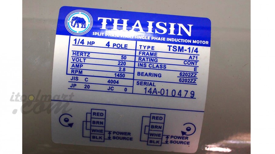 มอเตอร์ ไทยสิน THAISIN รุ่น TSM-1/4 HP 