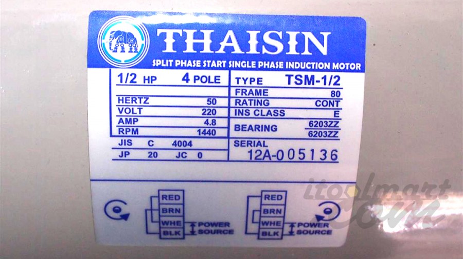 มอเตอร์ ไทยสิน THAISIN รุ่น TSM-1/2 HP 