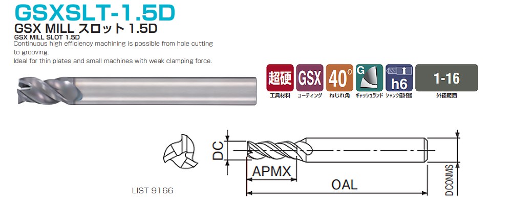 ดอกเอ็นมิลล์ Nachi L9166 GSX Mill Slot 1.5D