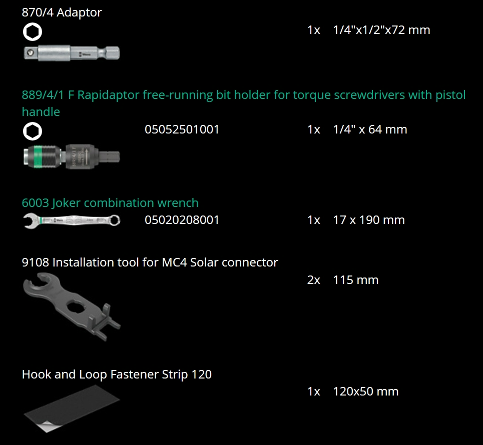Wera 9524 Photovoltaic Mounting Tool Set 1, 7 pieces 05136043001