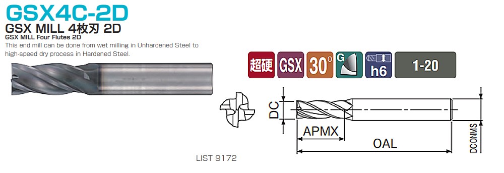 ดอกเอ็นมิลล์ Nachi L9172 GSX Mill 4Flutes 2D