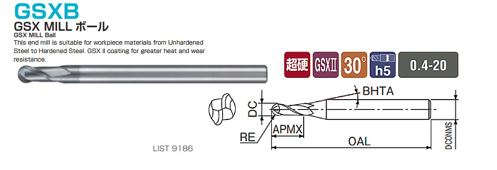 ดอกเอ็นมิลล์หัวบอล Nachi L9186 GSX Mill Ball 