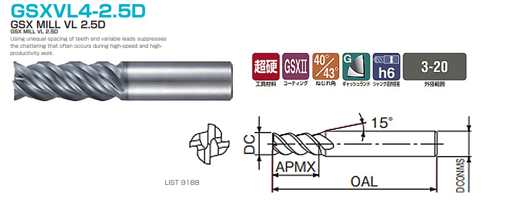 ดอกเอ็นมิลล์ Nachi L9188 GSX Mill VL2.5D 