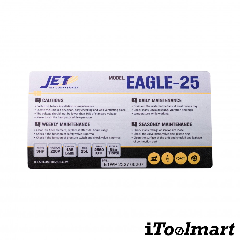 ปั๊มลมโรตารี่ JET EAGLE-25 ขนาด 25 ลิตร 3 HP