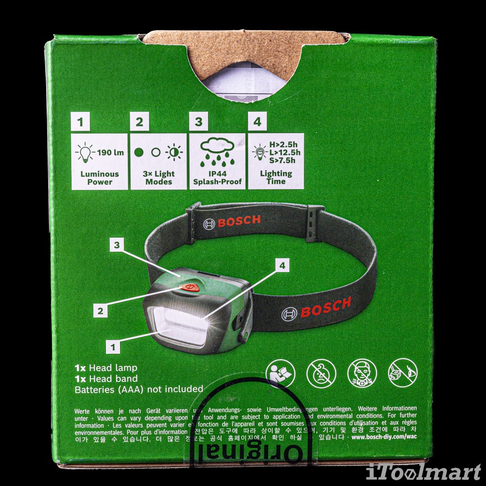ไฟฉายแอลอีดี แบบคาดหัว BOSCH 1600A0307X ปรับไฟได้ 3 ระดับ