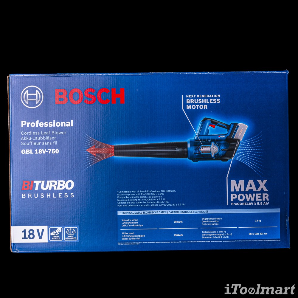 เครื่องเป่าใบไม้ไร้สาย Bosch GBL 18V-750 18V. (ตัวเปล่า)