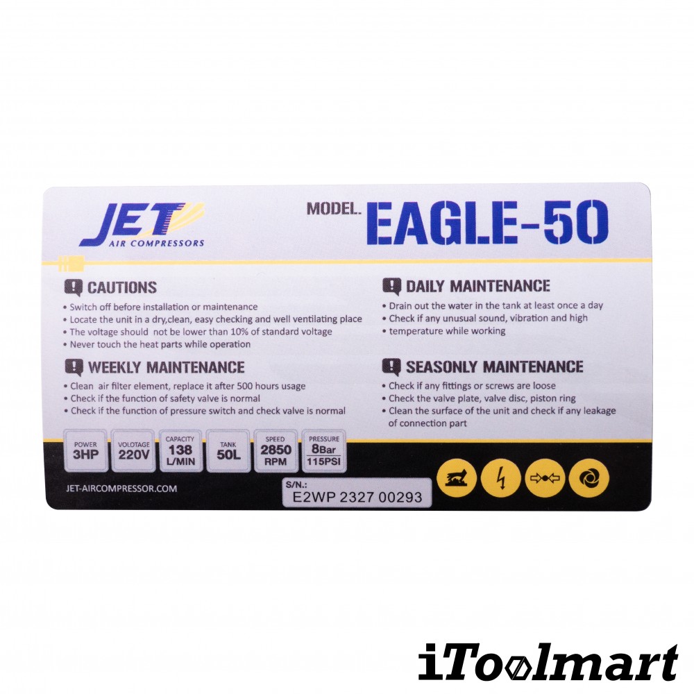 ปั๊มลมโรตารี่ JET EAGLE-50 ขนาด 50 ลิตร 3 HP
