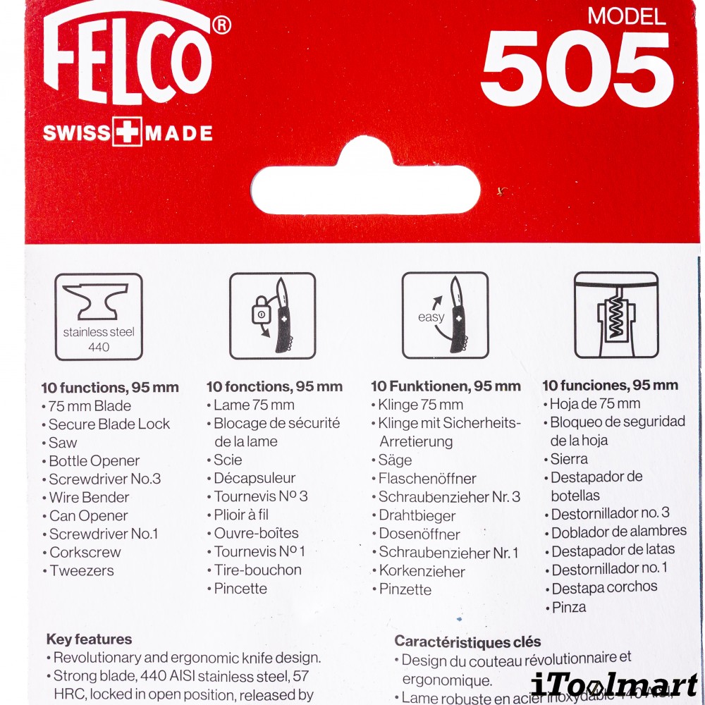 มีดพับอเนกประสงค์ FELCO 505 Swiss Knife 10 functions   Corkscrew