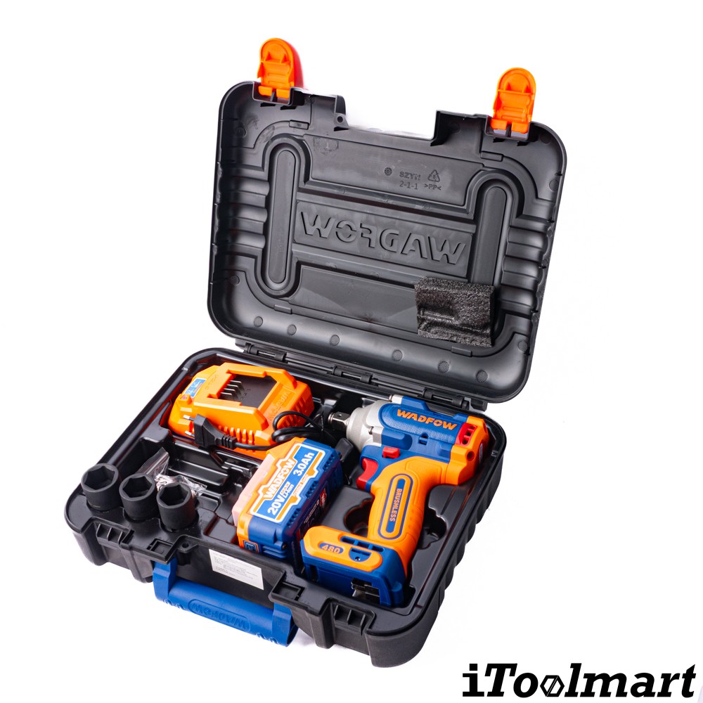 บล็อกกระแทกไร้สาย WADFOW WWCD1B481 ขนาด 1 2 นิ้ว 20V  พร้อมแบตเตอรี่และแท่นชาร์จ