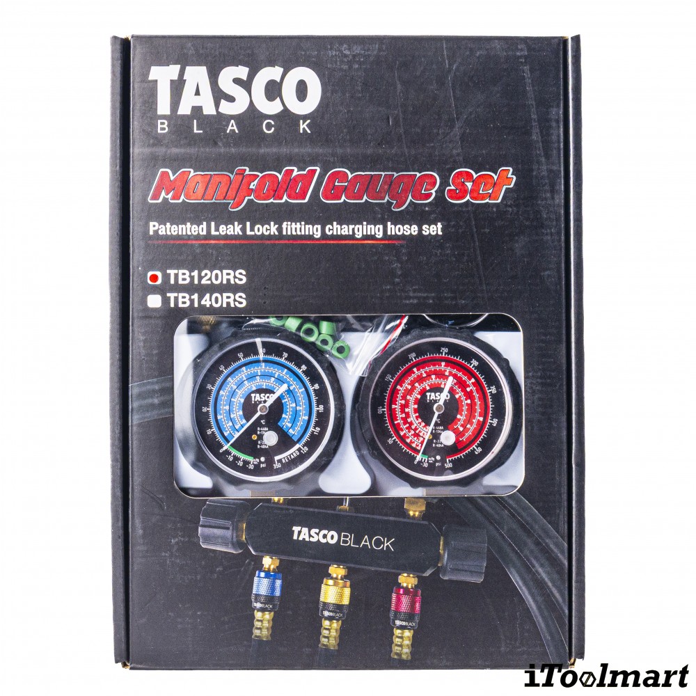 ชุดเกจวัดน้ำยาแอร์ TASCO BLACK TB120RS พร้อมสายระบบ Leak Lock สำหรับน้ำยา R21  R22  R134a  R404A