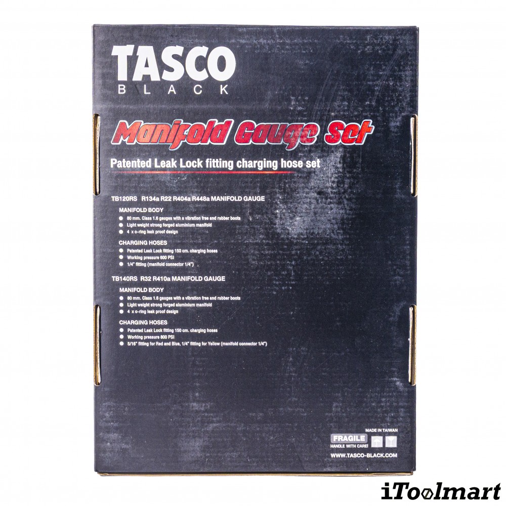 ชุดเกจวัดน้ำยาแอร์ TASCO BLACK TB120RS พร้อมสายระบบ Leak Lock สำหรับน้ำยา R21  R22  R134a  R404A