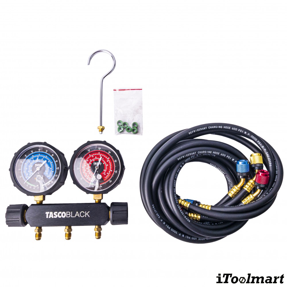 ชุดเกจวัดน้ำยาแอร์ TASCO BLACK TB120RS พร้อมสายระบบ Leak Lock สำหรับน้ำยา R21  R22  R134a  R404A