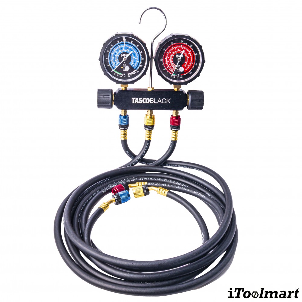 ชุดเกจวัดน้ำยาแอร์ TASCO BLACK TB120RS พร้อมสายระบบ Leak Lock สำหรับน้ำยา R21  R22  R134a  R404A