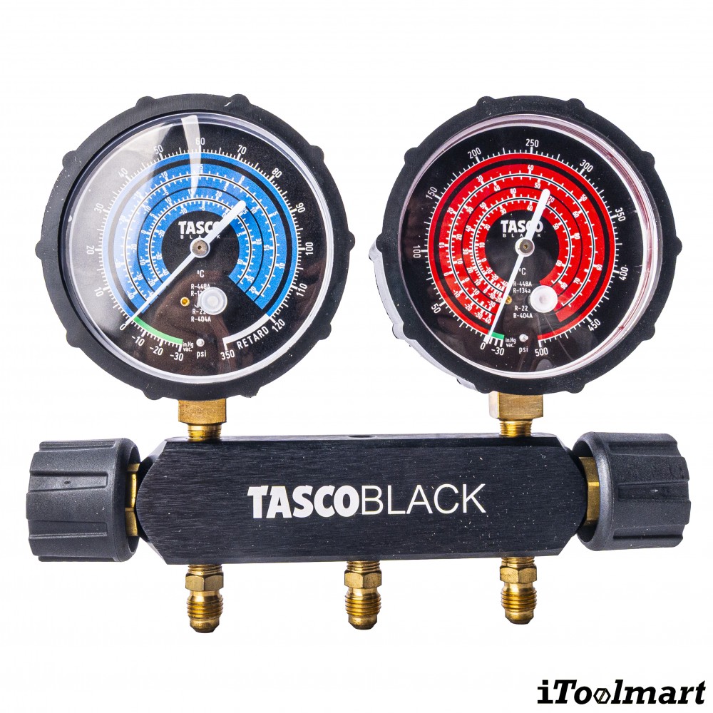 ชุดเกจวัดน้ำยาแอร์ TASCO BLACK TB120RS พร้อมสายระบบ Leak Lock สำหรับน้ำยา R21  R22  R134a  R404A