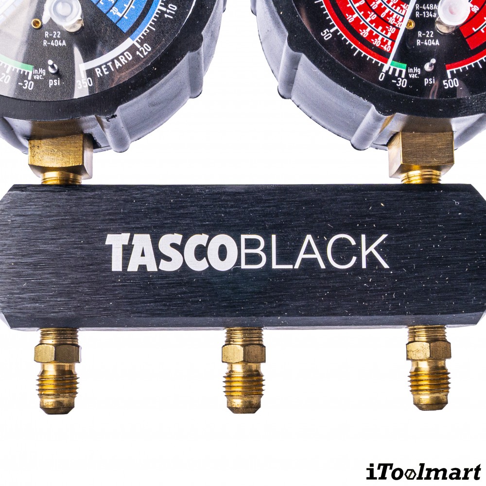 ชุดเกจวัดน้ำยาแอร์ TASCO BLACK TB120RS พร้อมสายระบบ Leak Lock สำหรับน้ำยา R21  R22  R134a  R404A
