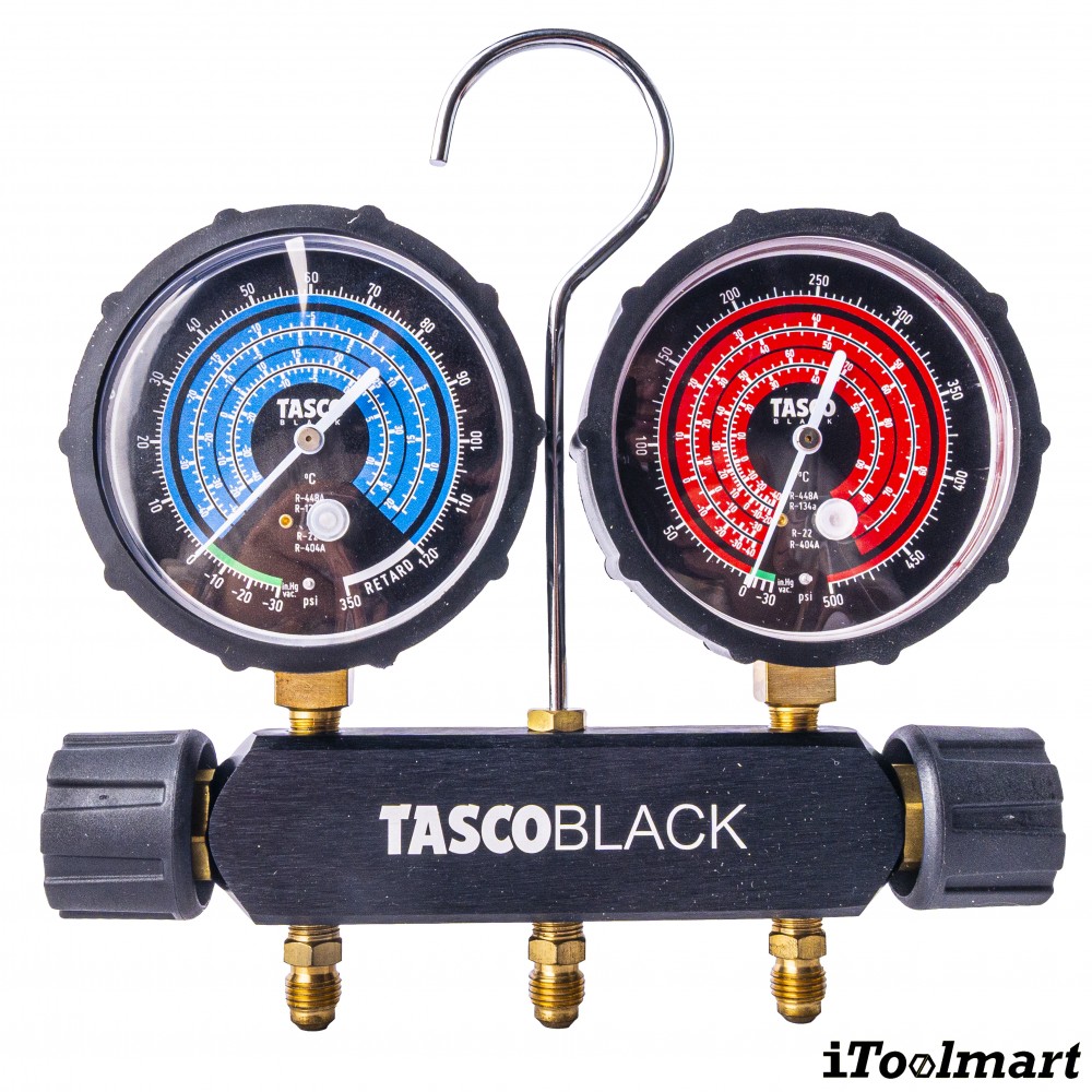ชุดเกจวัดน้ำยาแอร์ TASCO BLACK TB120RS พร้อมสายระบบ Leak Lock สำหรับน้ำยา R21  R22  R134a  R404A