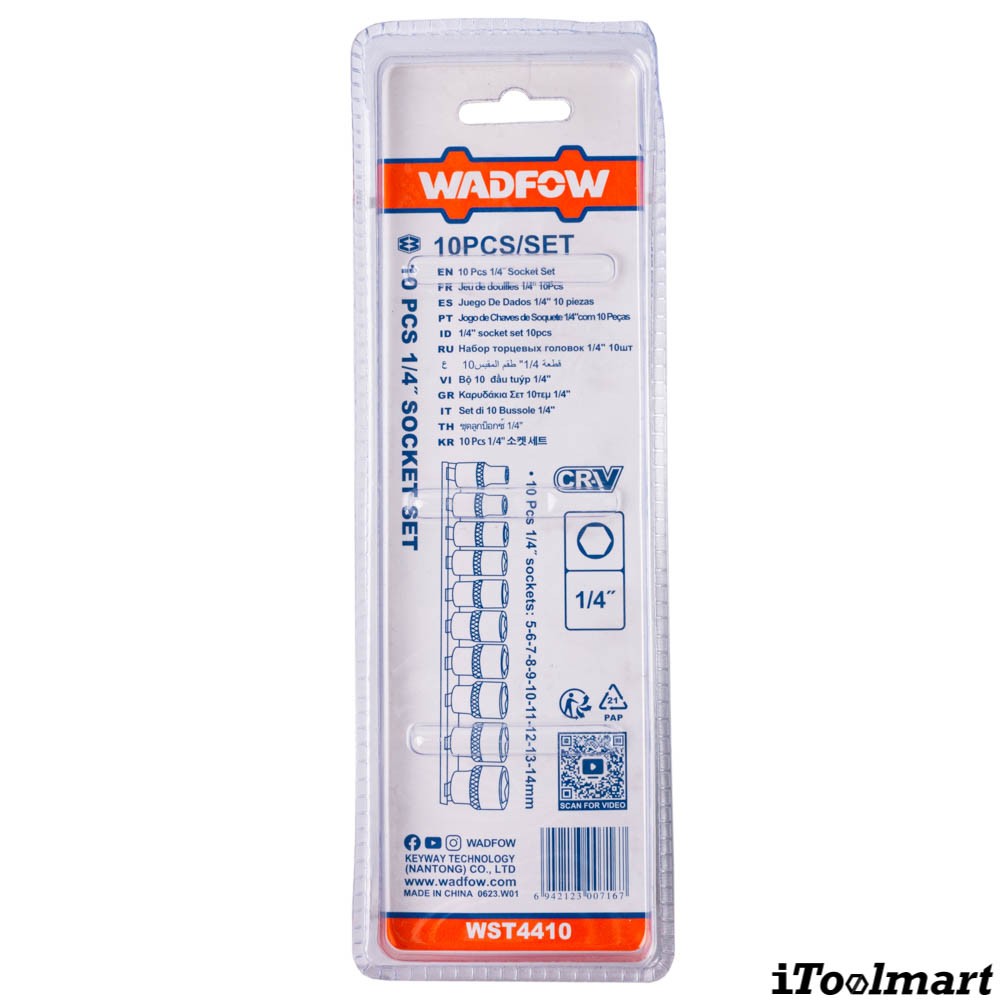 ชุดลูกบล็อก 6 เหลี่ยม WADFOW WST4410 ขนาด 1 4 นิ้ว CR V  10 ชิ้น 