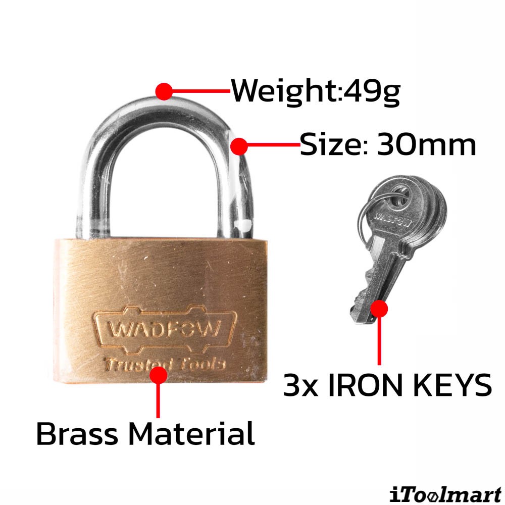 กุญแจสปริงทองเหลือง WADFOW WPD1430 ขนาด 30 mm  