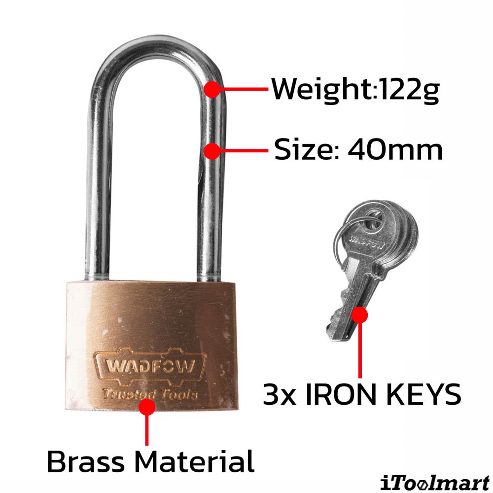 กุญแจสปริงทองเหลืองคอยาว WADFOW WPD2440 ขนาด 40 mm  