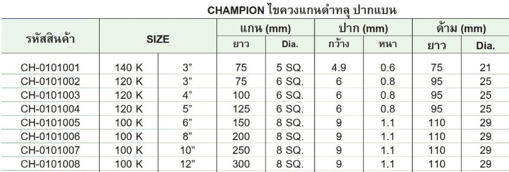 ไขควง CHAMPION CH 0101001 หัวแบน ขนาด 3 นิ้ว 