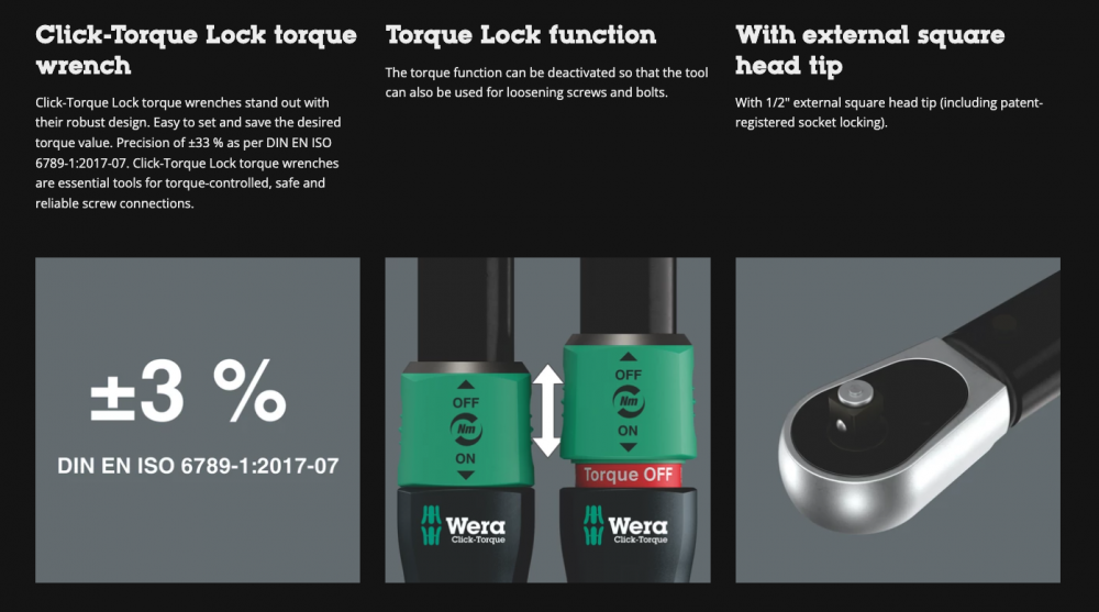 ประแจปอนด์ Wera Click-Torque Lock C 3 car wheel change set 1 ขนาด 1/2 นิ้ว 40 - 200 Nm 05075790001