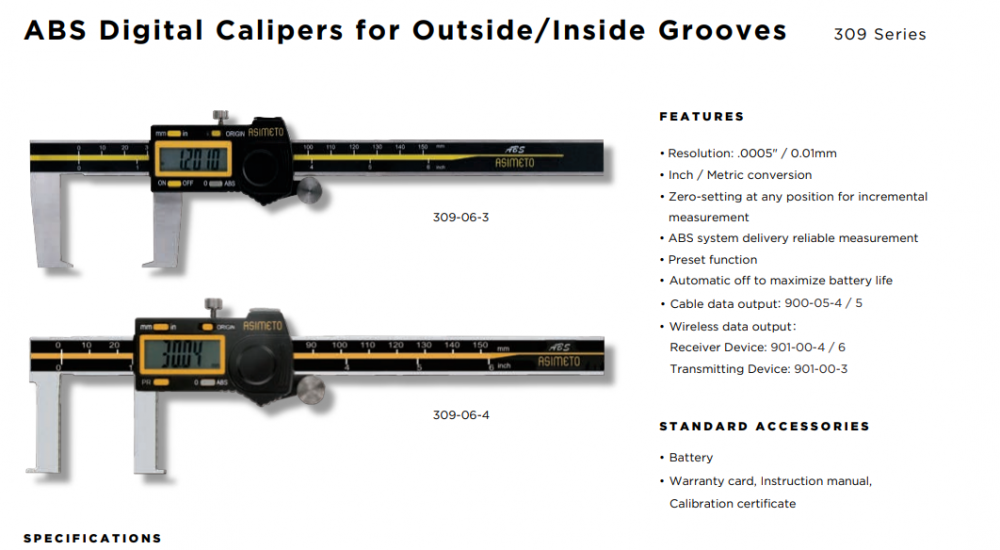 เวอร์เนียร์ดิจิตอลคาลิปเปอร์ ASIMETO 309 06 3 วัดร่องนอก ช่วงระยะวัด 0 150 มม  0 6 นิ้ว ความละเอียด 0 01 มม  0 0005 นิ้ว