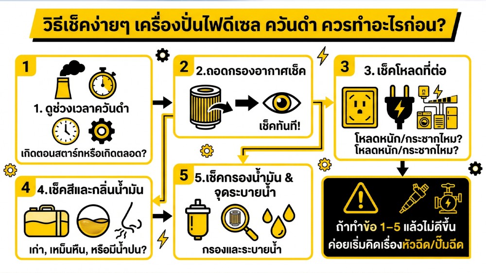 เครื่องปั่นไฟ ดีเซล ควันดำ เกิดจากอะไร แก้เองได้ไหม