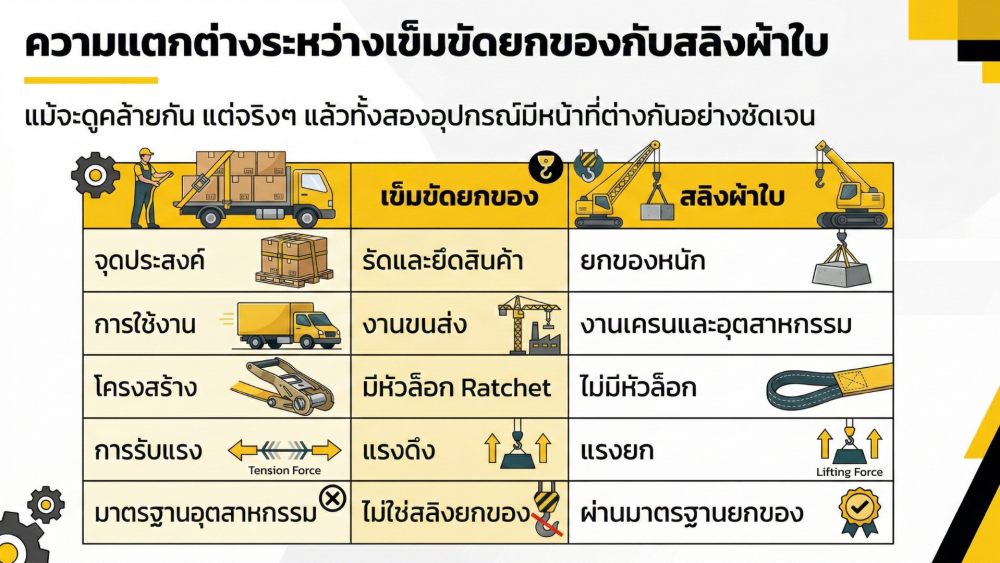 เข็มขัดยกของ vs สลิงผ้าใบ ต่างกันยังไง ใช้อะไรยกของแบบไหนให้ปลอดภัยและเหมาะกับงาน
