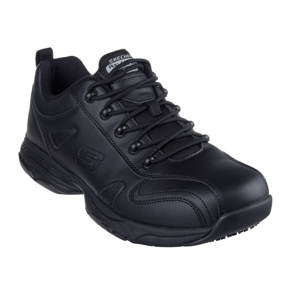 รองเท้าเซฟตี้ Skechers&nbsp;200285 Dighton Strits (Work Mens) สีดำ พื้นกันลื่น Memory Foam ป้องกันอันตรายจากไฟฟ้า