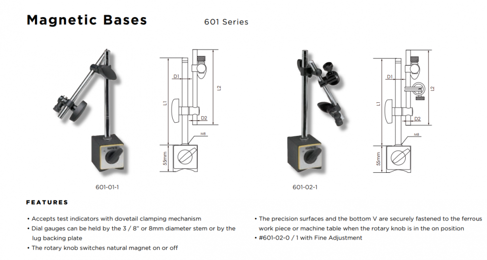 ขาแม่เหล็กจับไดอัลเกจ ASIMETO 601 02 0 แบบก้านปรับระดับ แรงแม่เหล็ก 80 กิโลกรัม