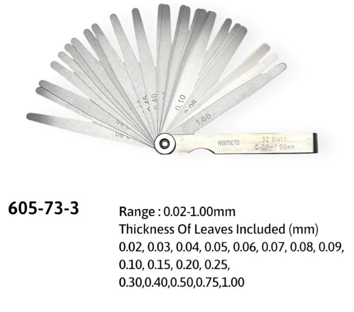 ฟิลเลอร์เกจ ASIMETO 605 73 3 ระยะการวัด 0 02 1 00 มม  จำนวน 17 ใบ