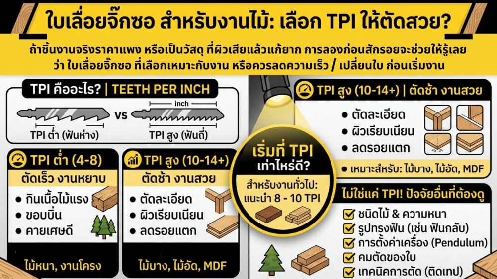 ใบเลื่อยจิ๊กซอ สำหรับงานไม้ เริ่มที่ TPI เท่าไหร่ ถึงจะตัดสวย ใบเลื่อยจิ๊กซอ สำหรับงานไม้ เริ่มที่ TPI เท่าไหร่ ถึงจะตัดสวย