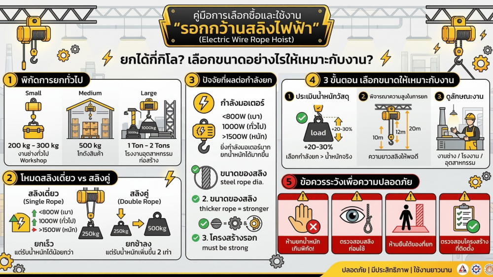 รอกกว้านสลิงไฟฟ้า ยกได้กี่กิโล วิธีเลือกขนาดให้เหมาะกับงานก่อนตัดสินใจซื้อ