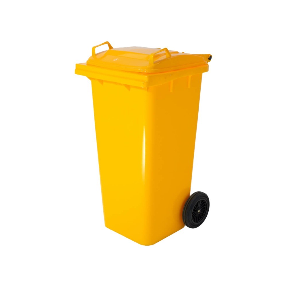 ถังขยะติดล้อ ฝาเรียบ JBJ H050100074 รุ่น MGB120L สีเหลือง ขนาด 120 ลิตร