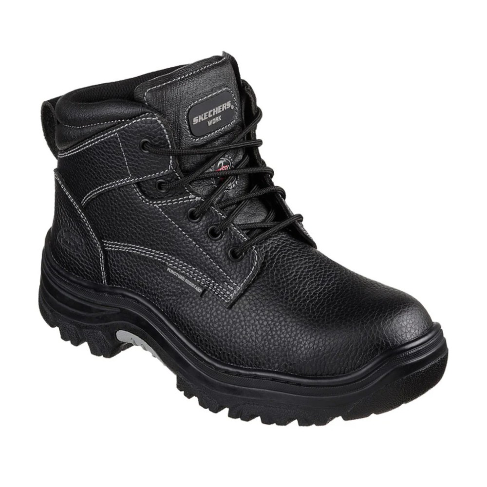 รองเท้าเซฟตี้ Skechers 77143 Work Burgin Tarlac (Work Mens) สีดำ พื้นกันลื่น ระบายความร้อนด้วยอากาศ Memory Foam ป้องกันอันตรายจากไฟฟ้า
