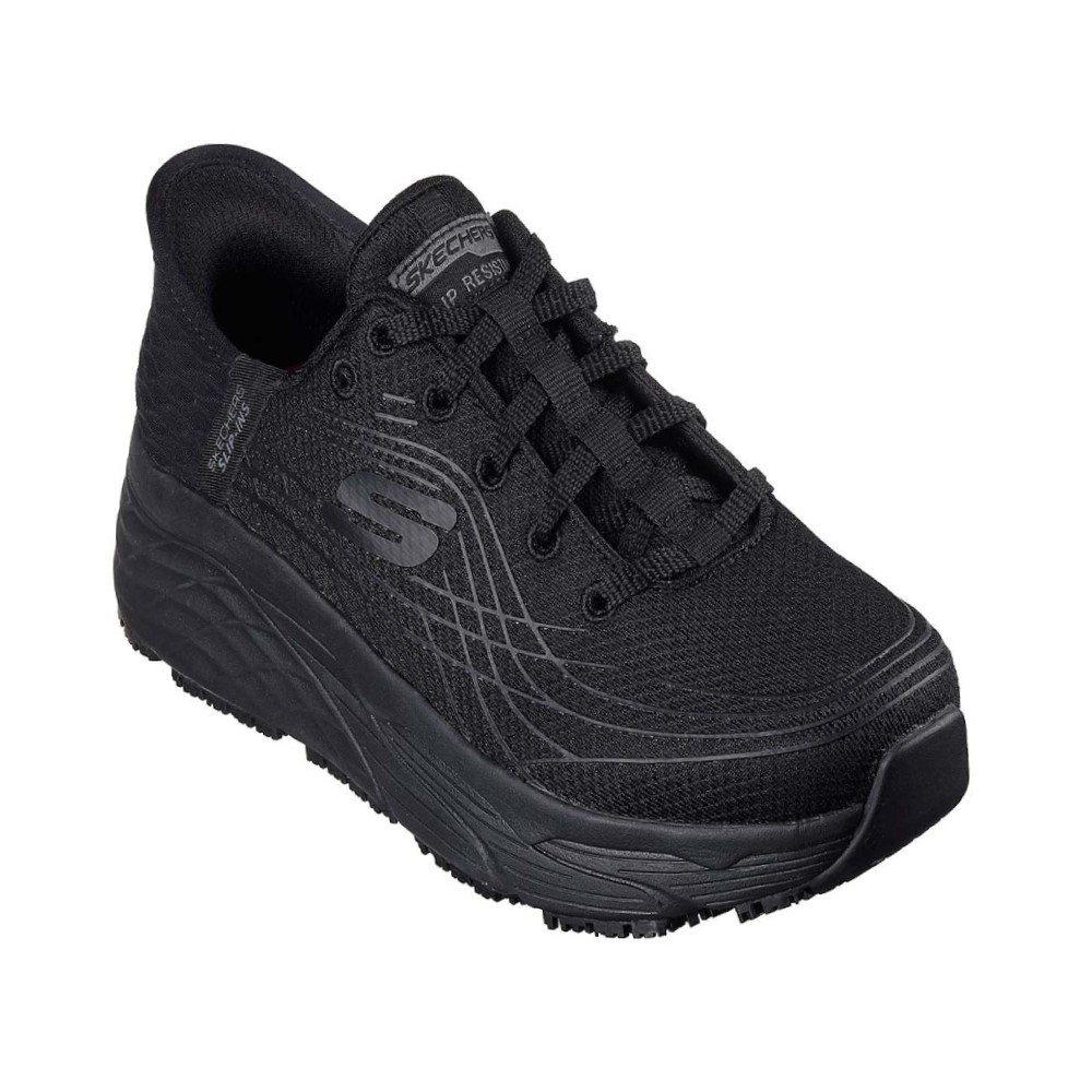 รองเท้าเซฟตี้ Skechers 108172 Max Cushioning Elite SR Eltra (Work Womens) สีดำ พื้นกันลื่น ซักเครื่องได้ สวมใส่ง่าย มีหมอนรองส้นเท้า