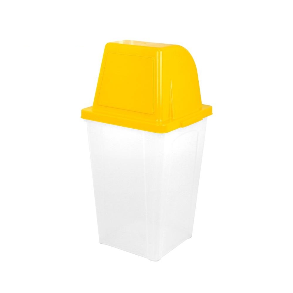 ถังขยะพลาสติก PP JBJ H050200085 ฝาเปิดปิด รุ่น O01003 สีใส ฝาเหลือง ขนาด 60 ลิตร