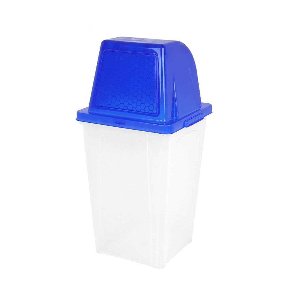 ถังขยะพลาสติก PP JBJ H050200083 ฝาเปิดปิด รุ่น O01003 สีใส ฝาน้ำเงิน ขนาด 60 ลิตร