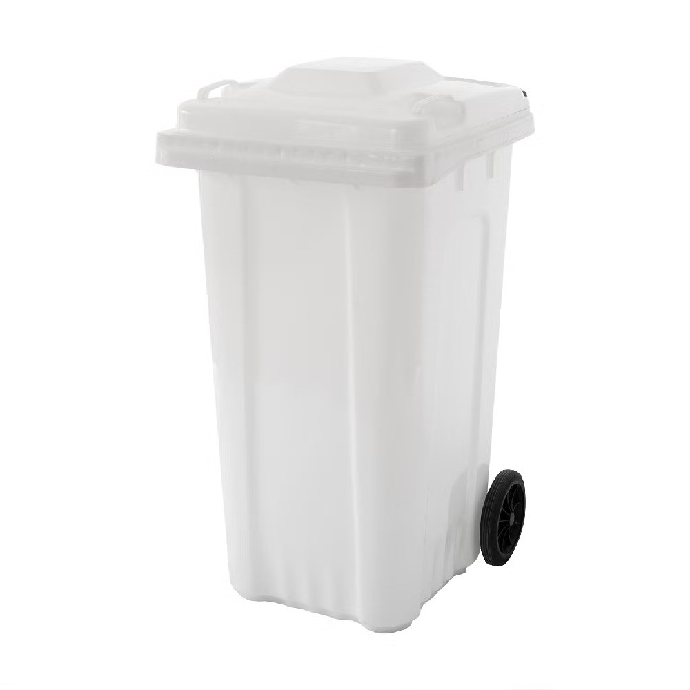 ถังขยะพลาสติก JBJ H050200135 ฝาเรียบ รุ่น TAB120 สีขาวใส ขนาด 120 ลิตร