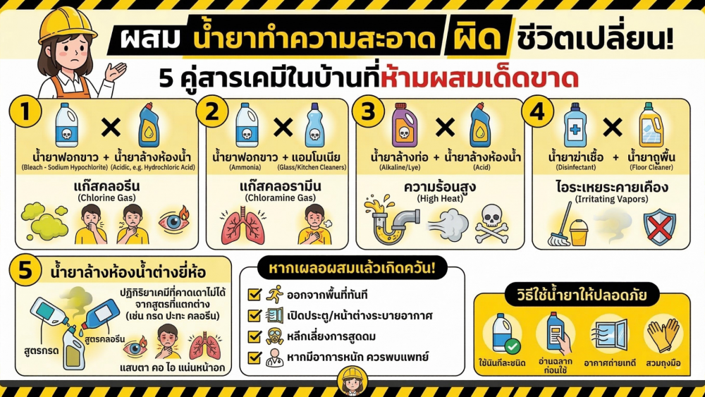 ผสม น้ำยาทำความสะอาด ผิด ชีวิตเปลี่ยน 5 คู่สารเคมีในบ้านที่ห้ามผสมเด็ดขาด