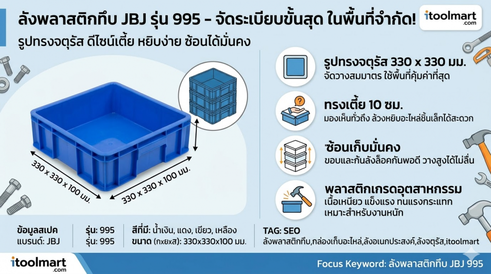 ลังทึบ JBJ 995 สีน้ำเงิน ขนาด 330 x 330 x 100 มม 