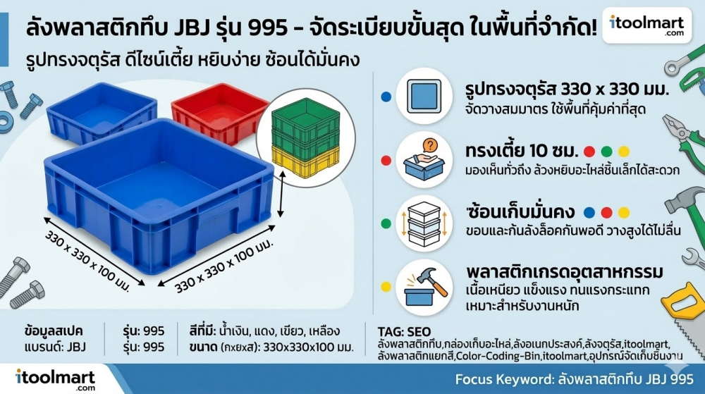 ลังทึบ JBJ 995 สีแดง ขนาด 330 x 330 x 100 มม 