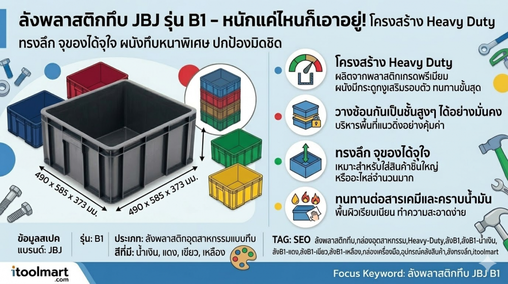 ลังทึบ JBJ B1 สีแดง ขนาด 585 x 490 x 373 มม 