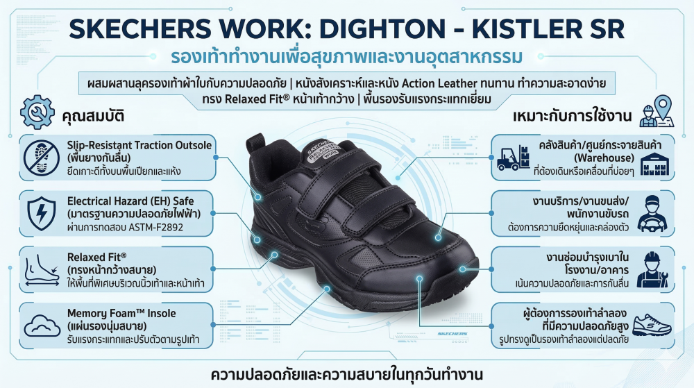 รองเท้าเซฟตี้ Skechers&nbsp;108149 Dighton Kistler SR  Work Womens  No 5 สีดำ พื้นกันลื่น