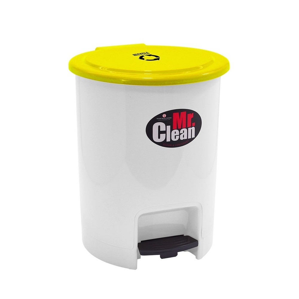 ถังขยะเท้าเหยียบทรงกลม NAM NGAI HONG H050400073 รุ่น 542CL สีขาว ฝาเหลือง ขนาด 12 4 ลิตร
