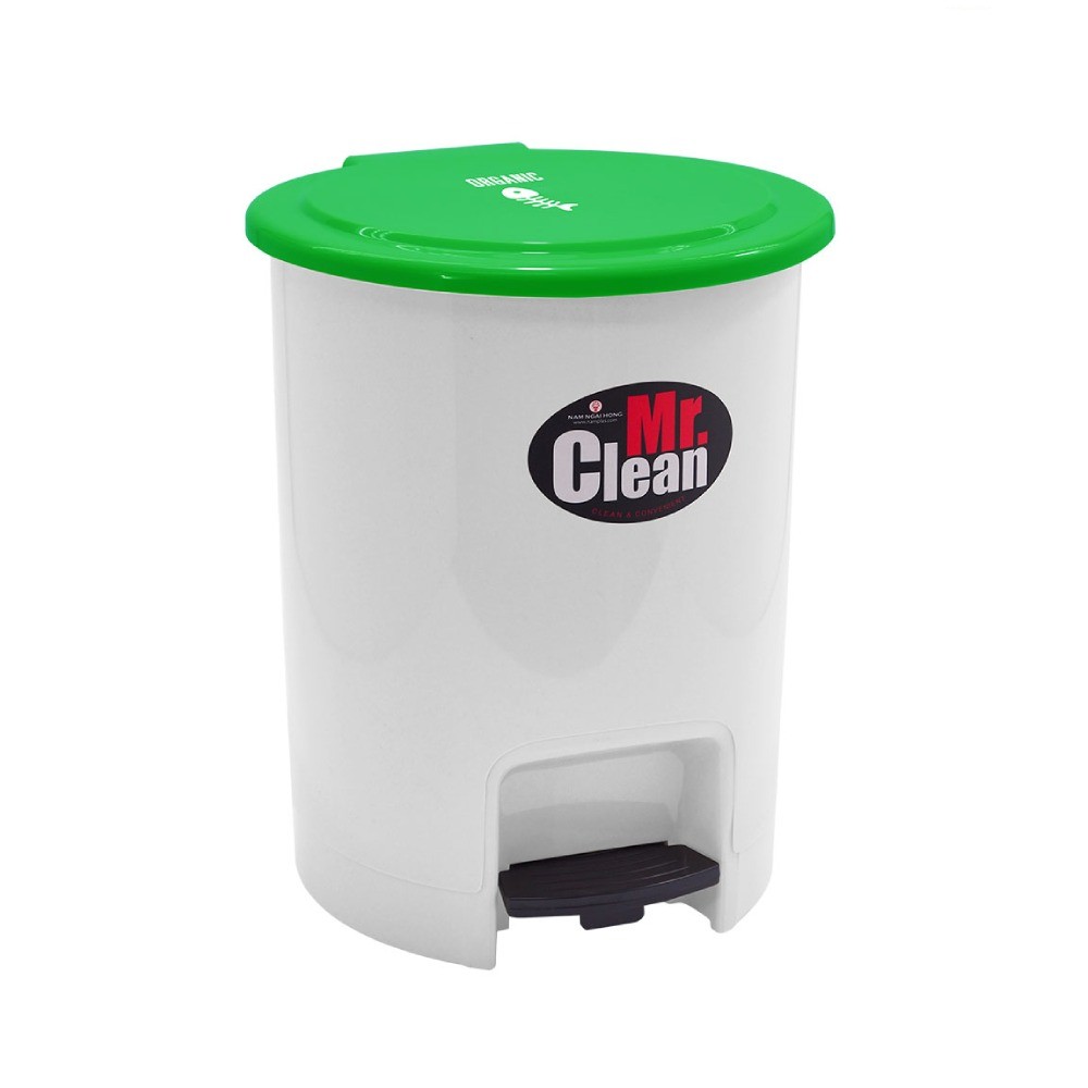 ถังขยะเท้าเหยียบทรงกลม NAM NGAI HONG H050400074 รุ่น 542CL สีขาว ฝาเขียว ขนาด 12 4 ลิตร